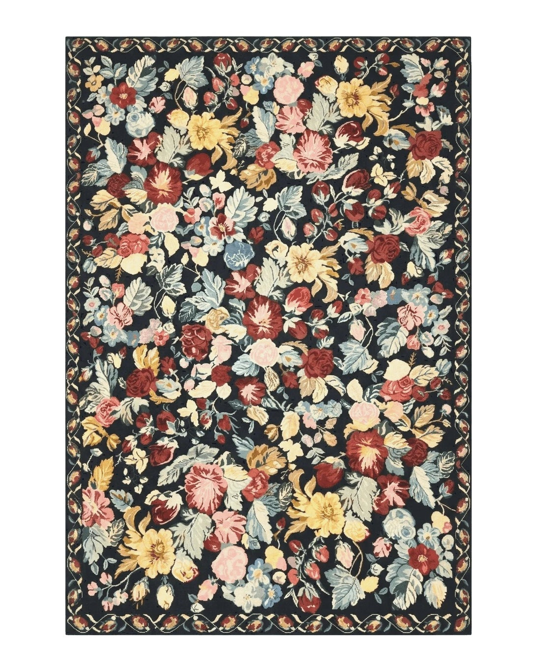 Palace Size Needlepoint Rug 12x18, Vintage Spanish Portuguese Carpet, Floral Design - Jewel Rugs