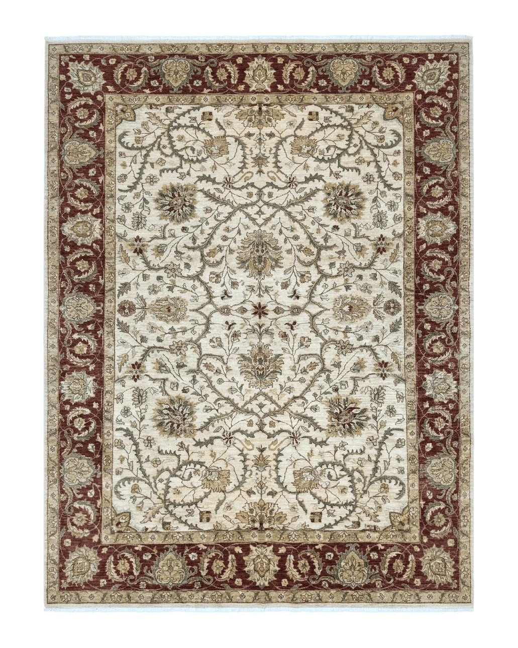 Pakistani Rug 9x12, Floral Allover Peshawar Carpet, Chobi, Beige and Rust Red, Traditional - Jewel Rugs