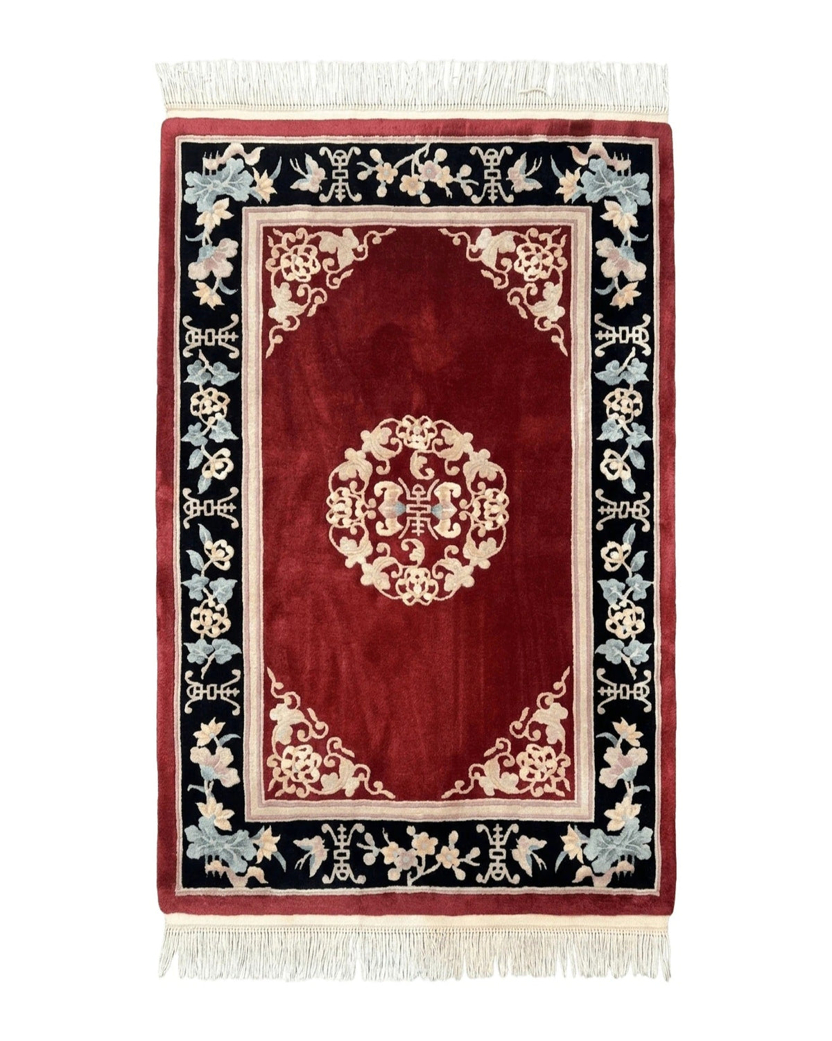 Chinese Wool Rug 4x6, Maroon and Black, Butterflies, Chinese Oriental Carpet, 90 Line Rug - Jewel Rugs