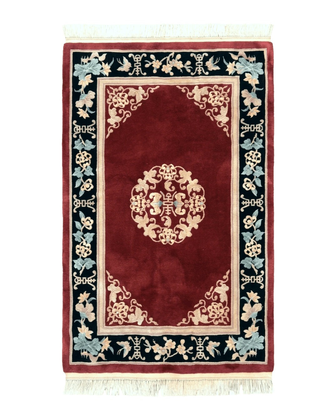Dark Red Chinese Wool Rug 4x6, Chinese 90 Line Rug, Carving Rug, Handmade, Pair B - Jewel Rugs