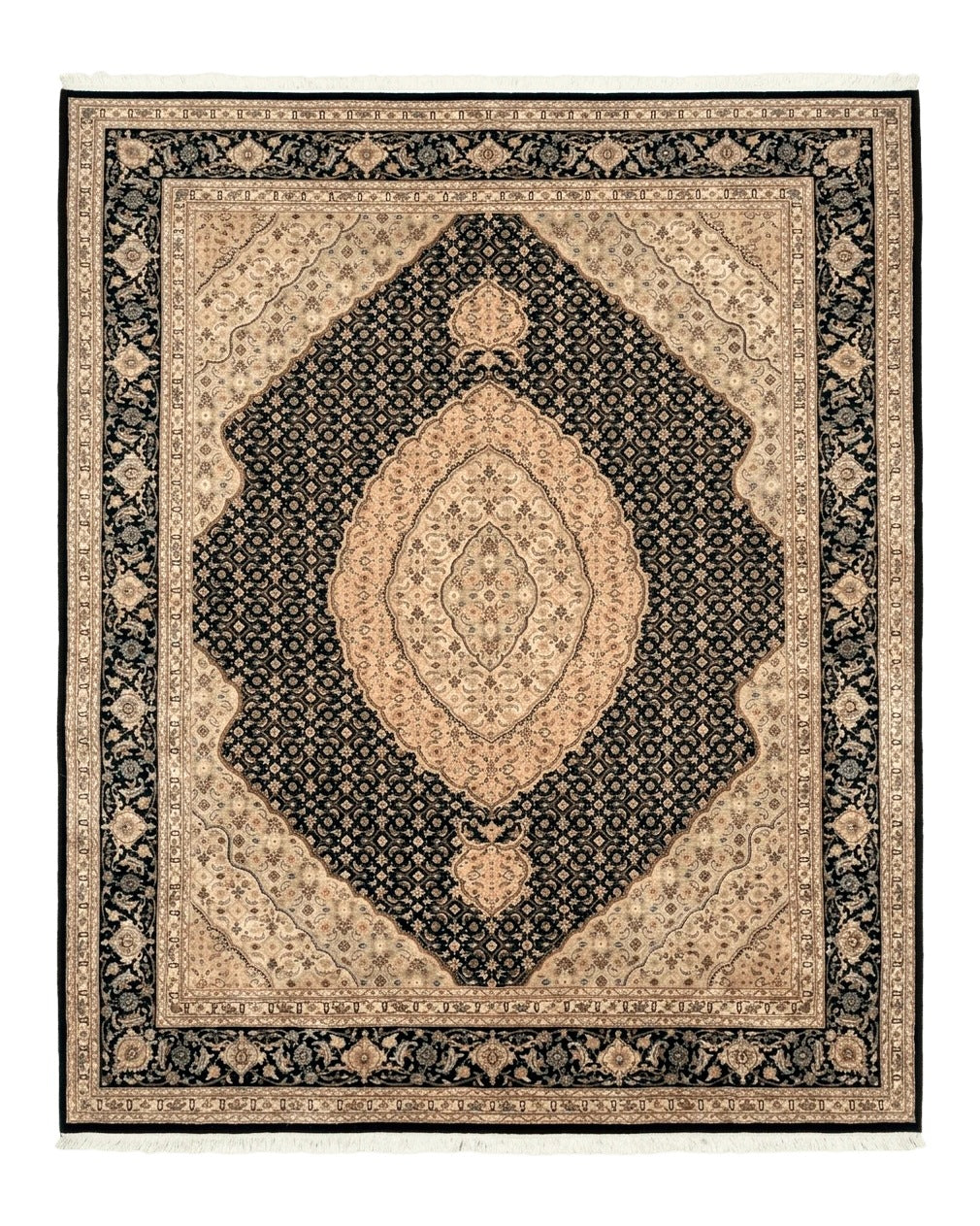 Sino Persian Rug 8x10, Herati Mahi Pattern, Fine 170 KPSI, Black, Wool and Silk Highlights - Jewel Rugs