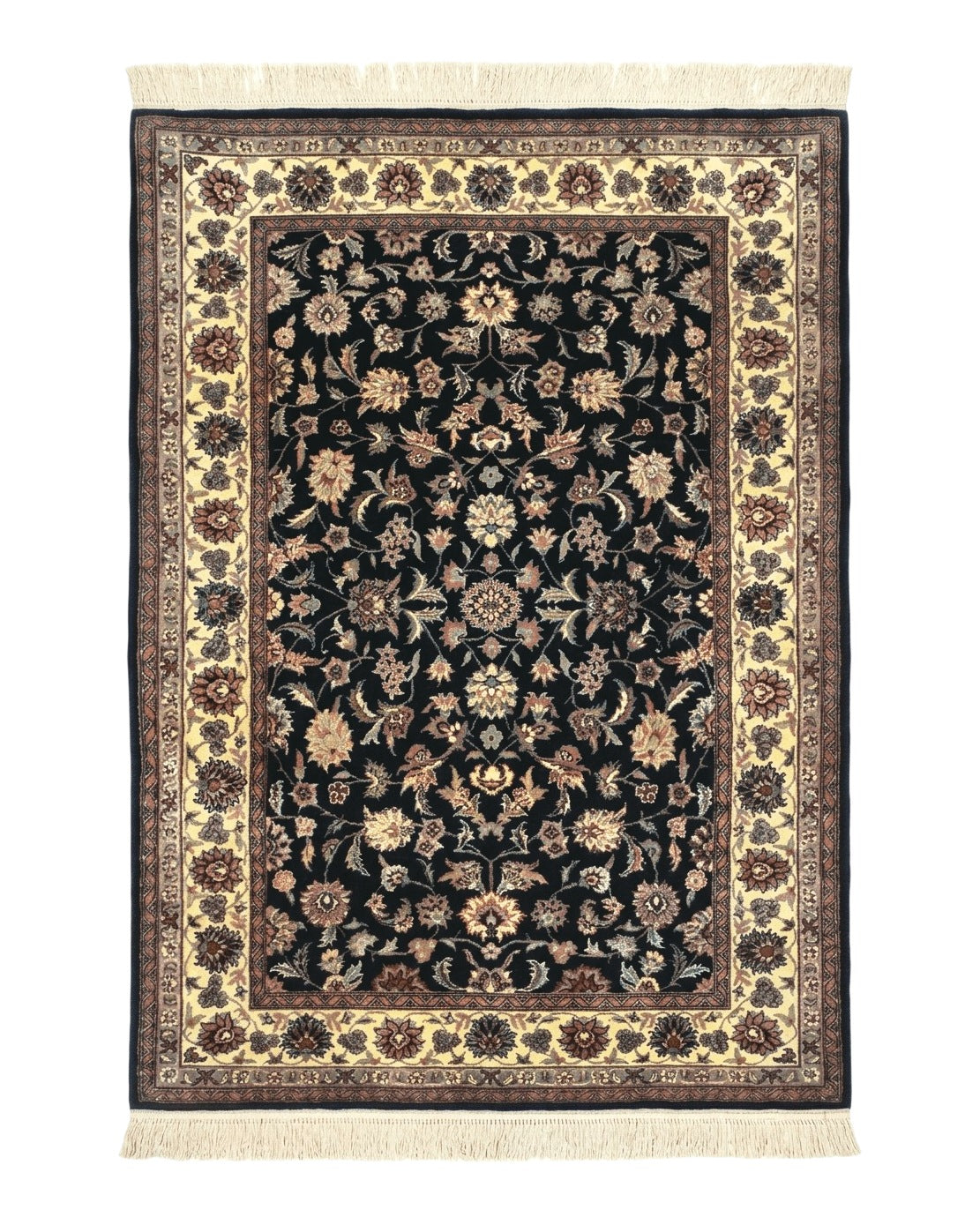Sino Persian Rug 4x6, Navy Blue and Cream, Floral Allover Oriental Carpet - Jewel Rugs