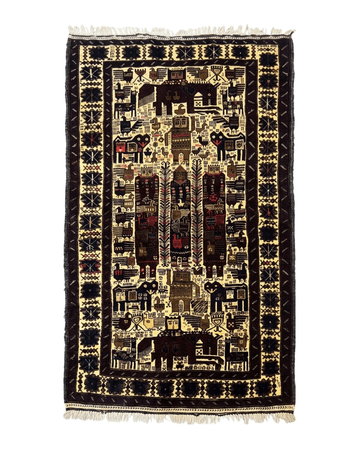 Persian Baluch Tribal Rug 4x6, Human and Bird Pictorials, Vintage, Wool, Collectible - Jewel Rugs