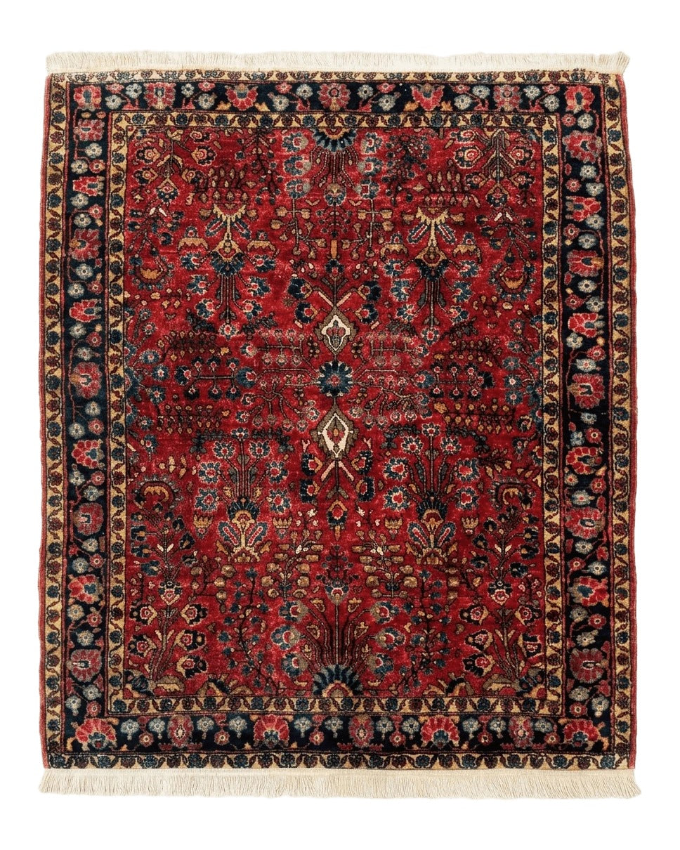 Antique Persian Sarouk Rug 3x4, Red, Floral, 1920s Wool Rug - Jewel Rugs