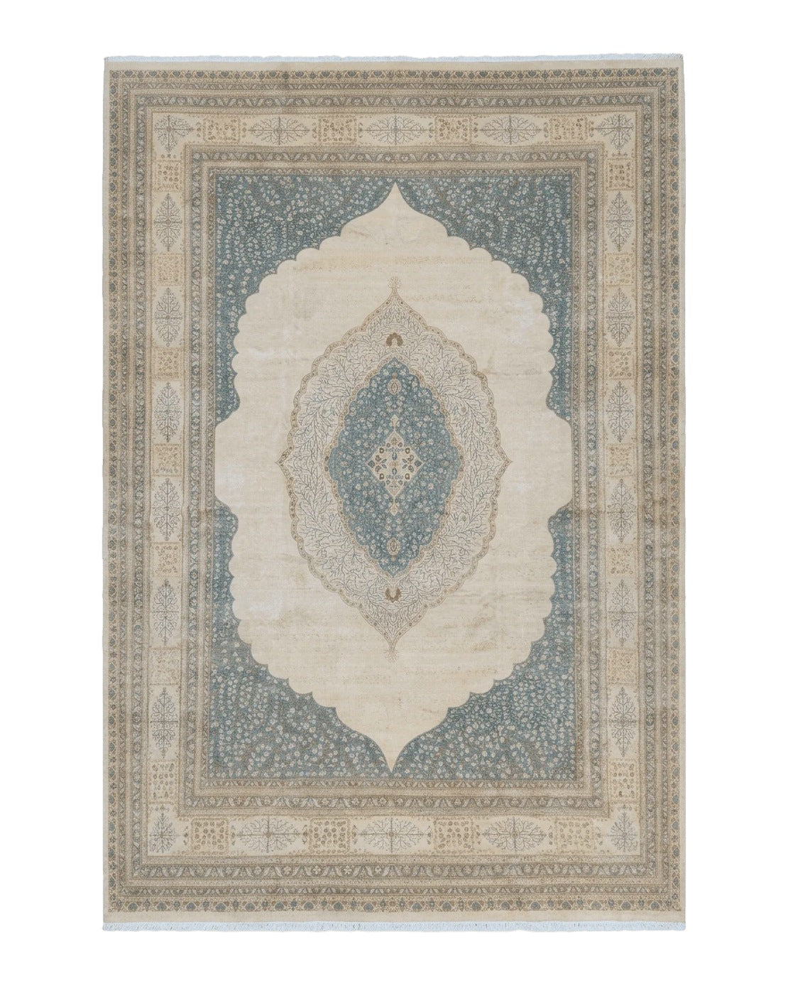 Palace Size Pak Persian Rug 12x18, Haji Jalili Design, Pakistani Carpet, Oat and Light Blue, Fine 260 KPSI - Jewel Rugs