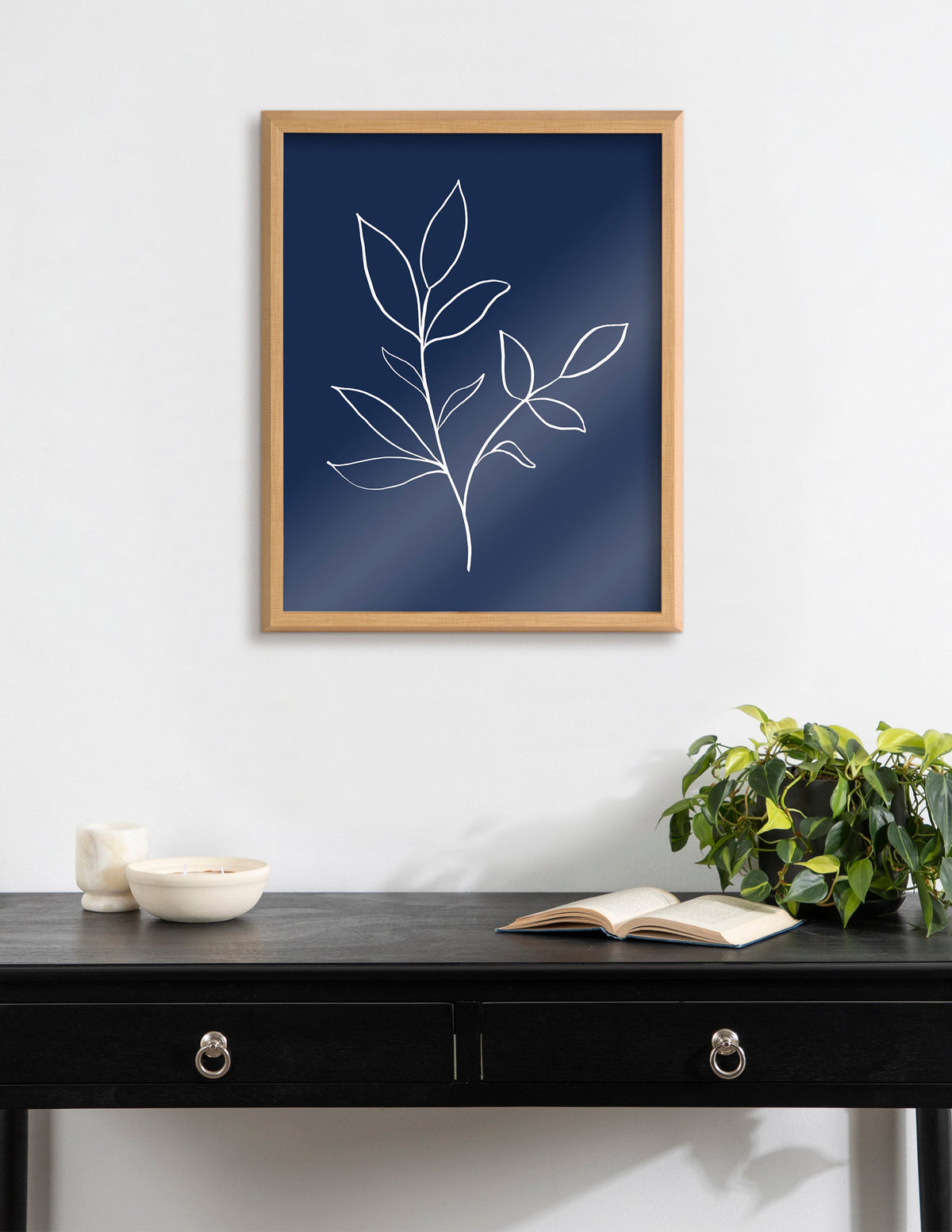 Blake Modern Blue Botanical Line Sketch Print 2 Framed Printed Glass by The Creative Bunch Studio