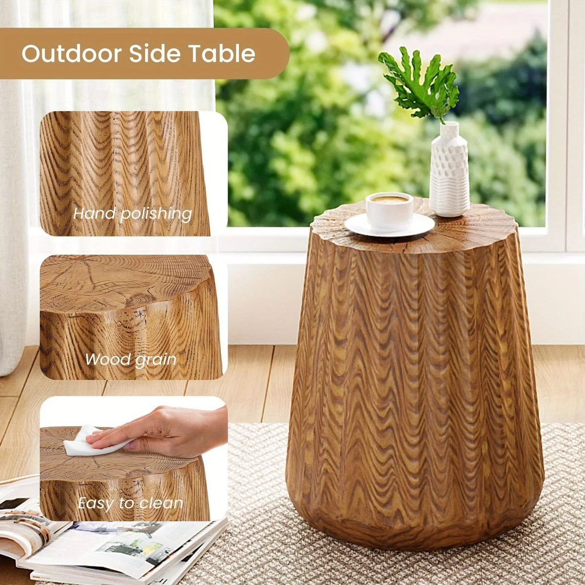 Sunbury Round Faux Wood Side Table – Modern Farmhouse Indoor & Outdoor Accent Table