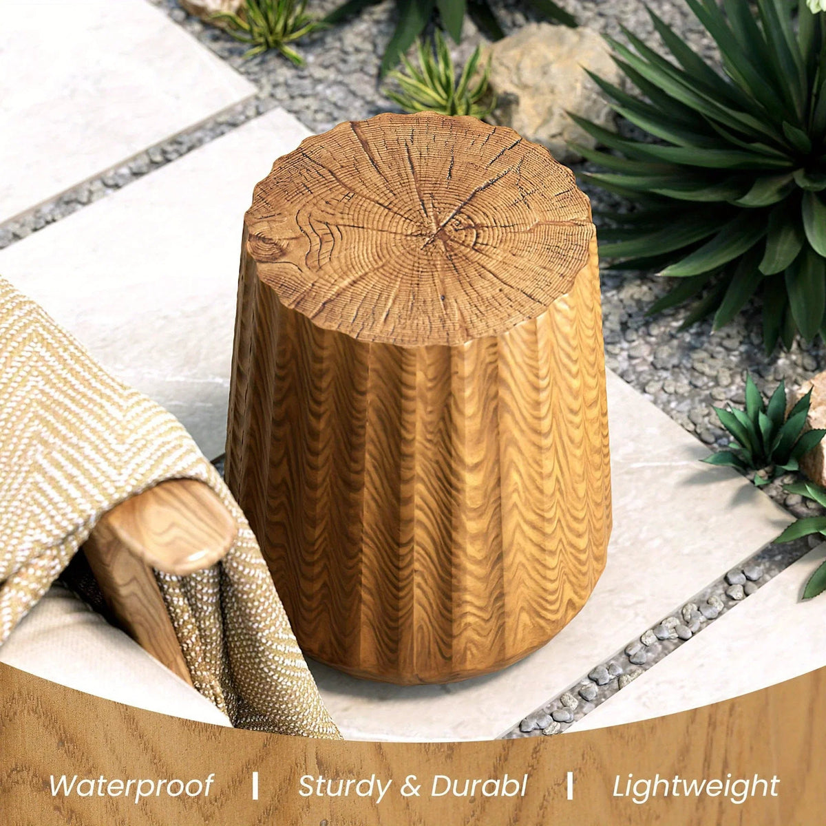 Sunbury Round Faux Wood Side Table – Modern Farmhouse Indoor & Outdoor Accent Table