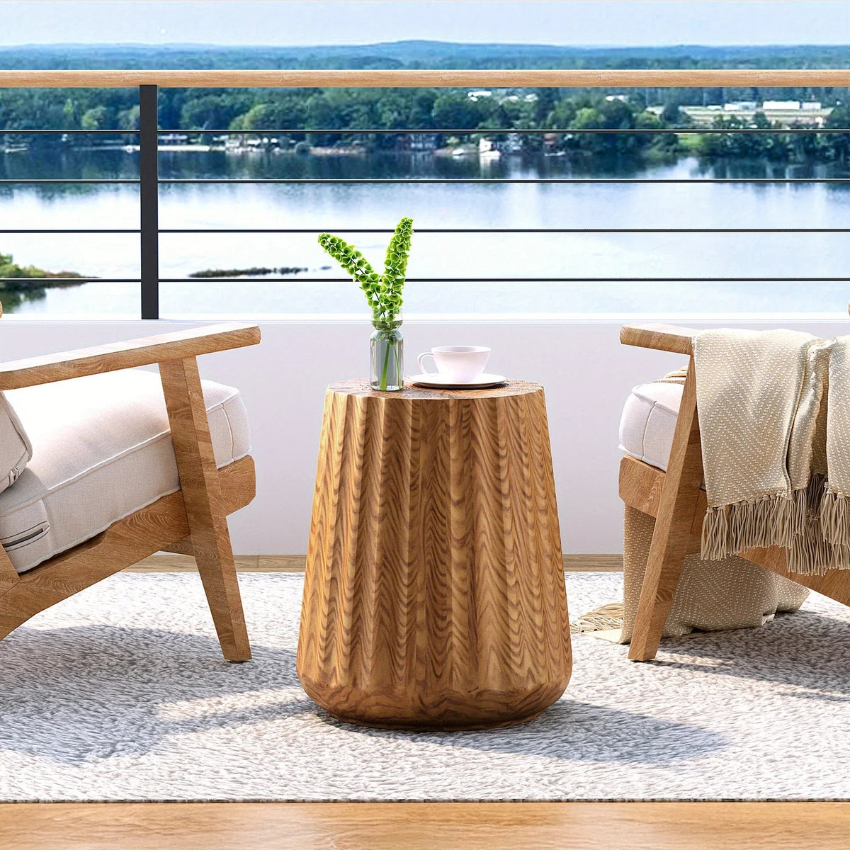 Sunbury Round Faux Wood Side Table – Modern Farmhouse Indoor & Outdoor Accent Table