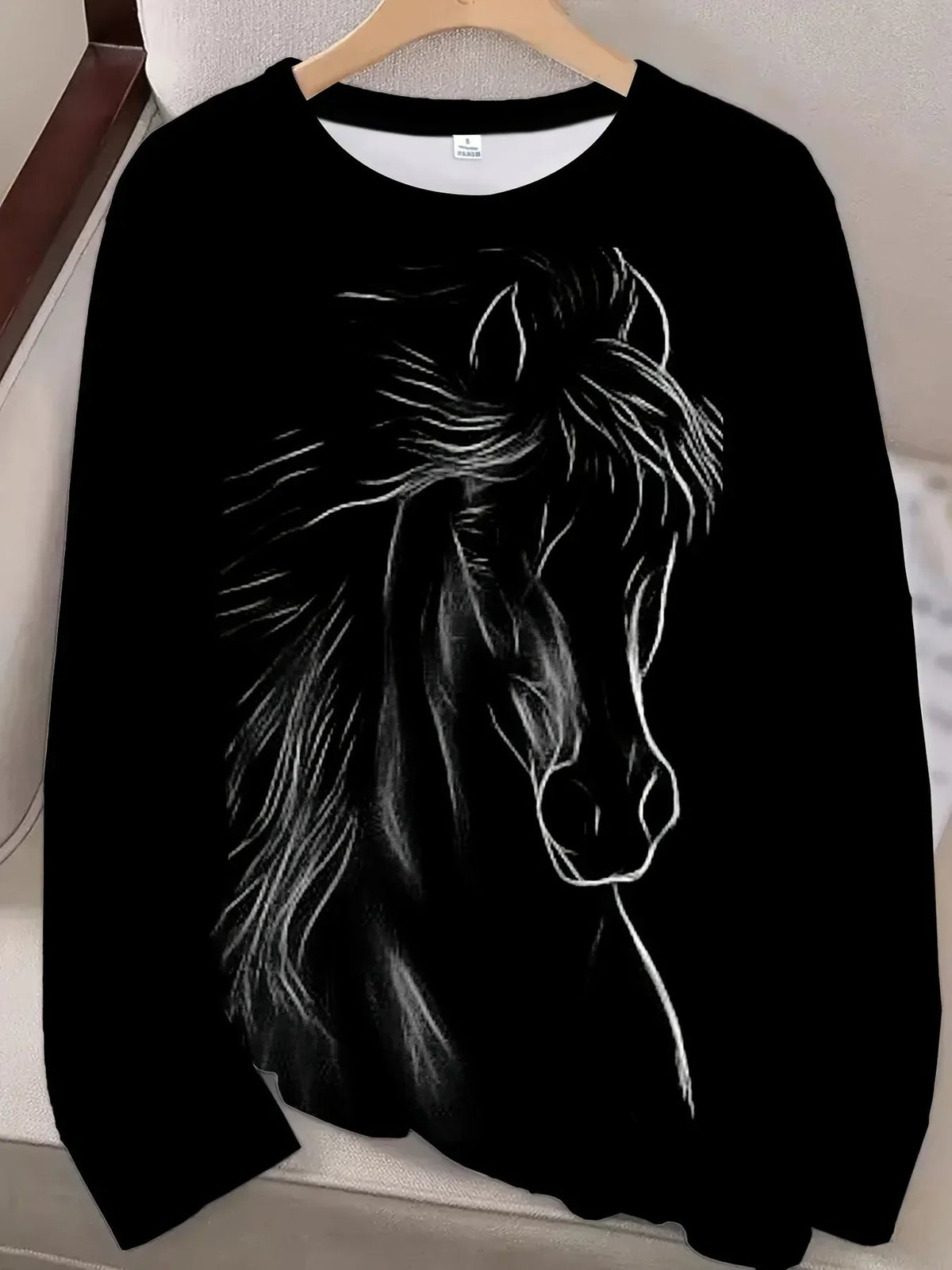 T-Shirt - Horse Print Cotton Long-Sleeve