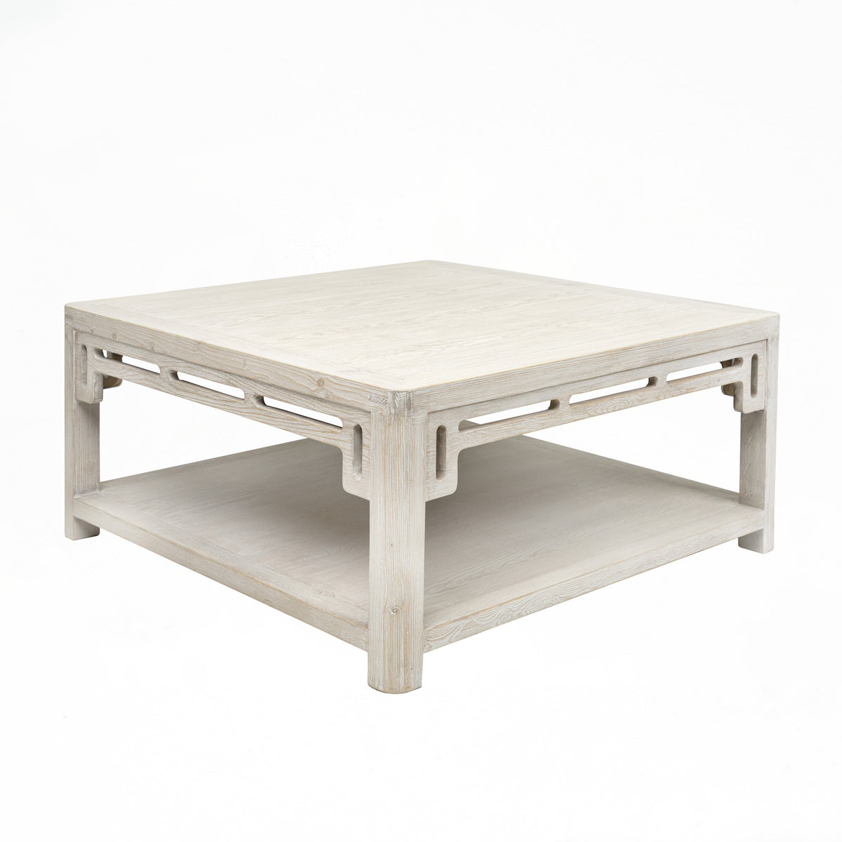 Ming Arch Square Coffee Table Weathered white wash 39x39