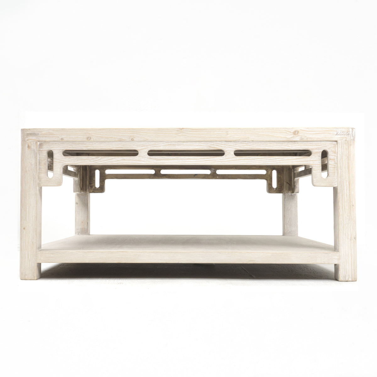 Ming Arch Square Coffee Table Weathered white wash 39x39