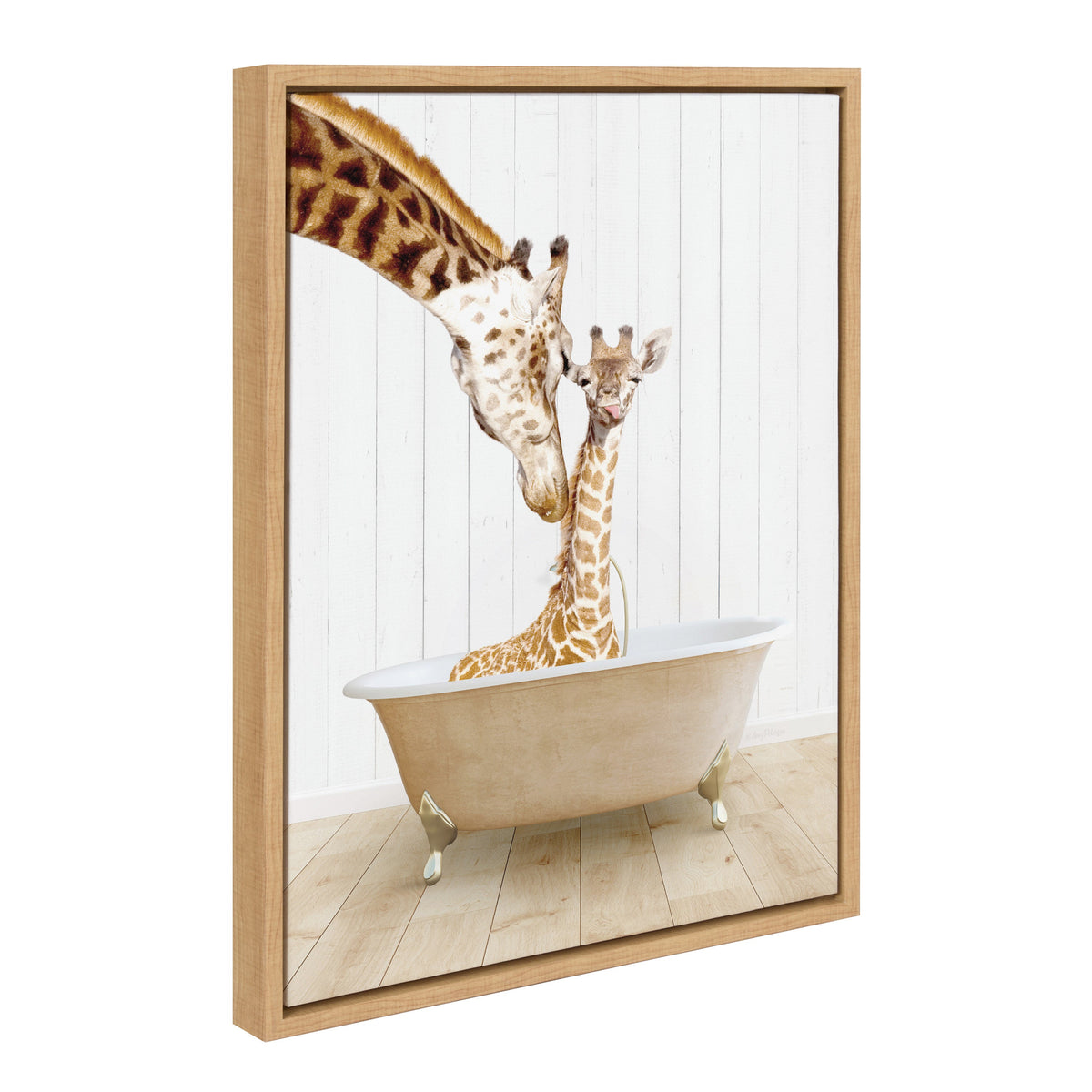 Sylvie Mother and Baby Giraffe Farmhouse Bath Framed Canvas by Amy Peterson Art Studio