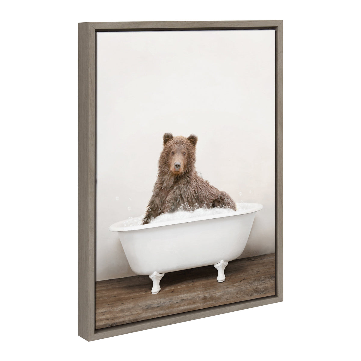 Sylvie Bear Rustic Bubble Bath Framed Canvas by Amy Peterson Art Studio
