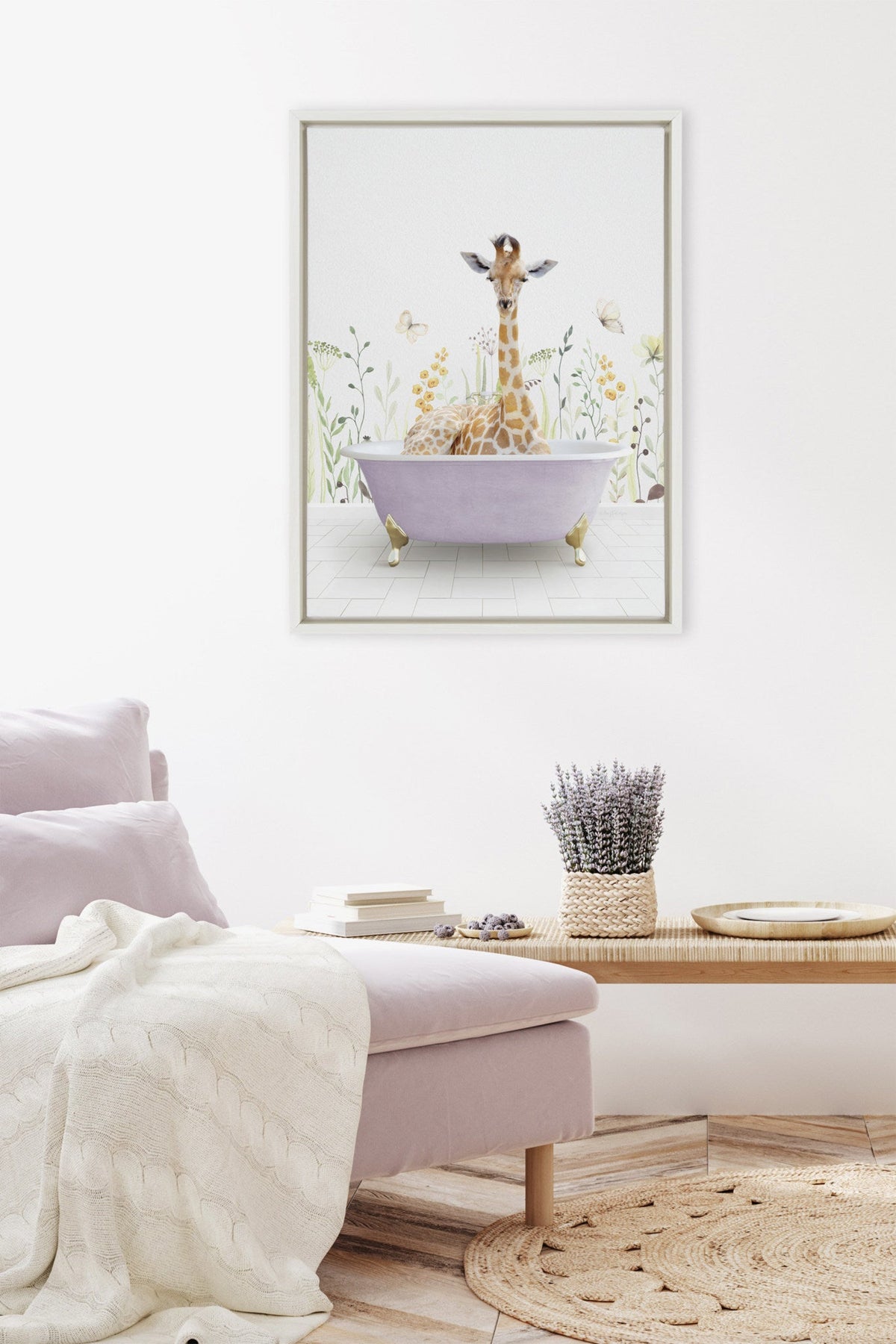 Sylvie Giraffe In Spring Bath Framed Canvas by Amy Peterson Art Studio