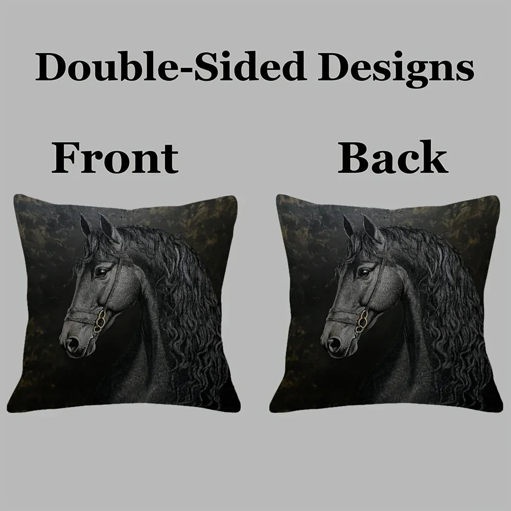 Throw Pillow - Soft Plush Friesian Horse 45x45cm