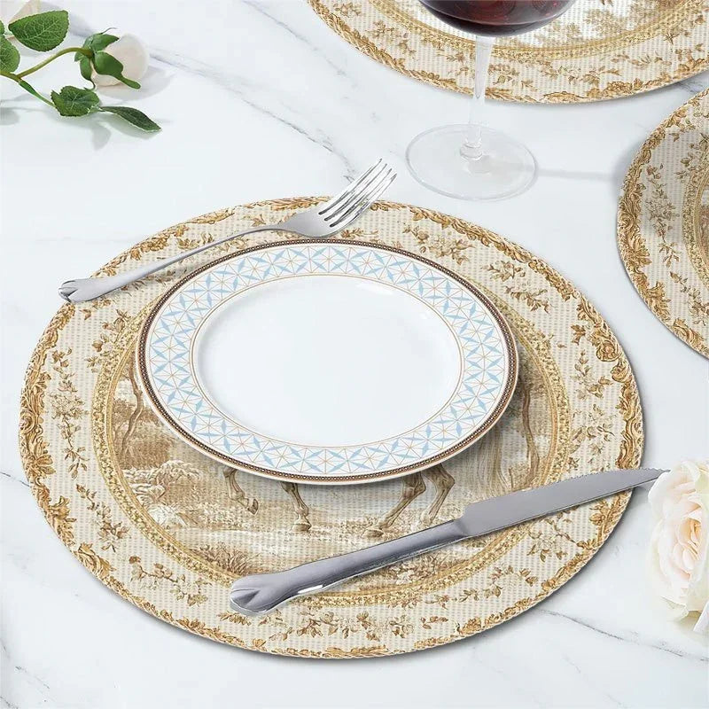 Toile Placemats - Round 15x15in Cotton Table Mats