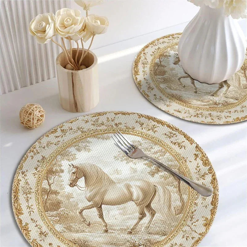 Toile Placemats - Round 15x15in Cotton Table Mats