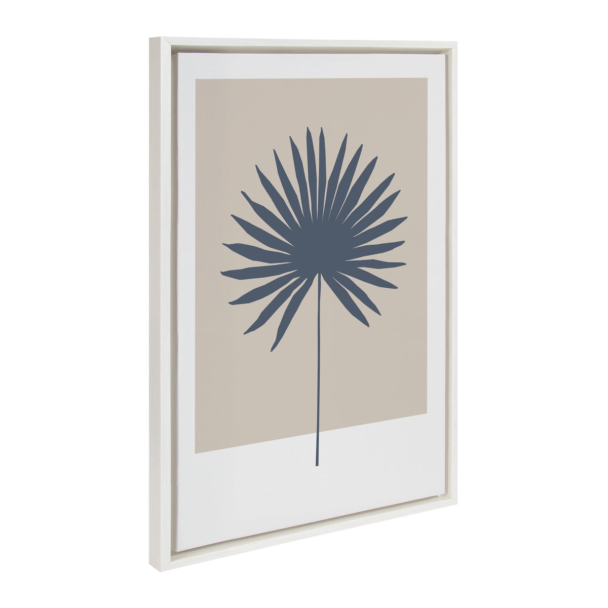 Sylvie Muted Tan and Blue Colorblock Botanical Palm Framed Canvas by The Creative Bunch Studio