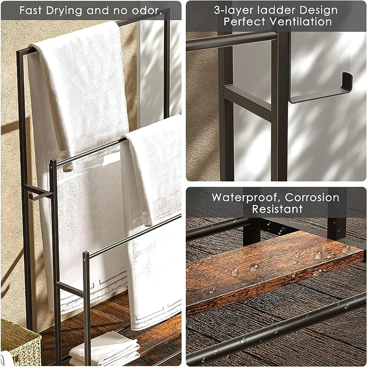 Towel Rack - 3 Tier Wooden 47 Inch