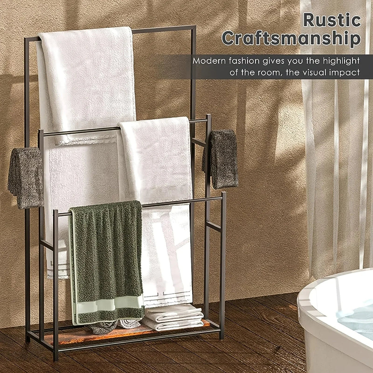 Towel Rack - 3 Tier Wooden 47 Inch