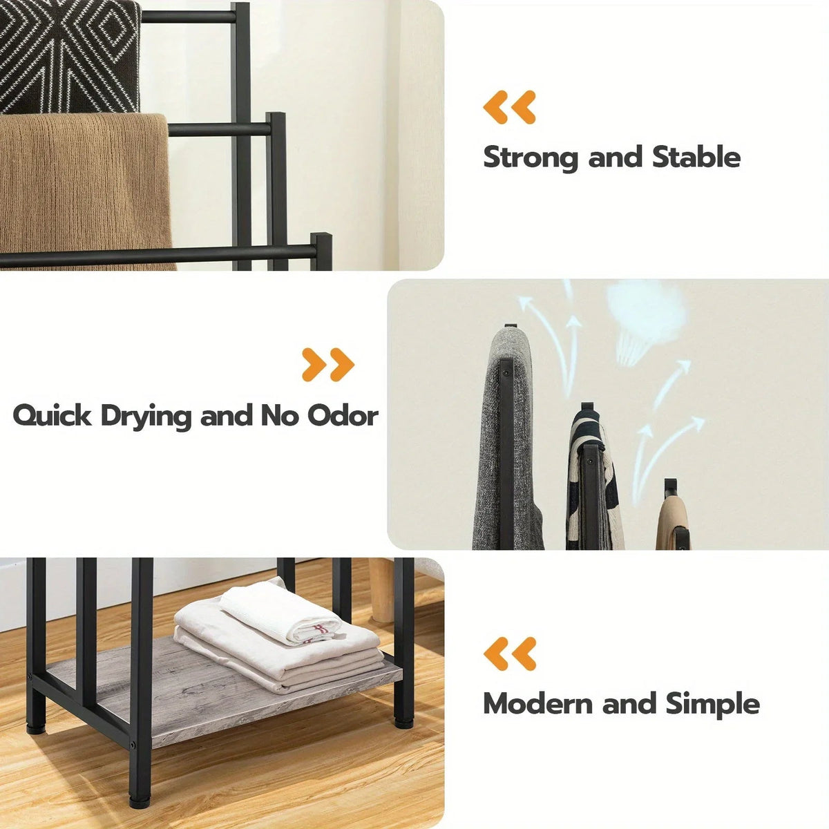 Towel Rack - Industrial Metal Black 3 Tier