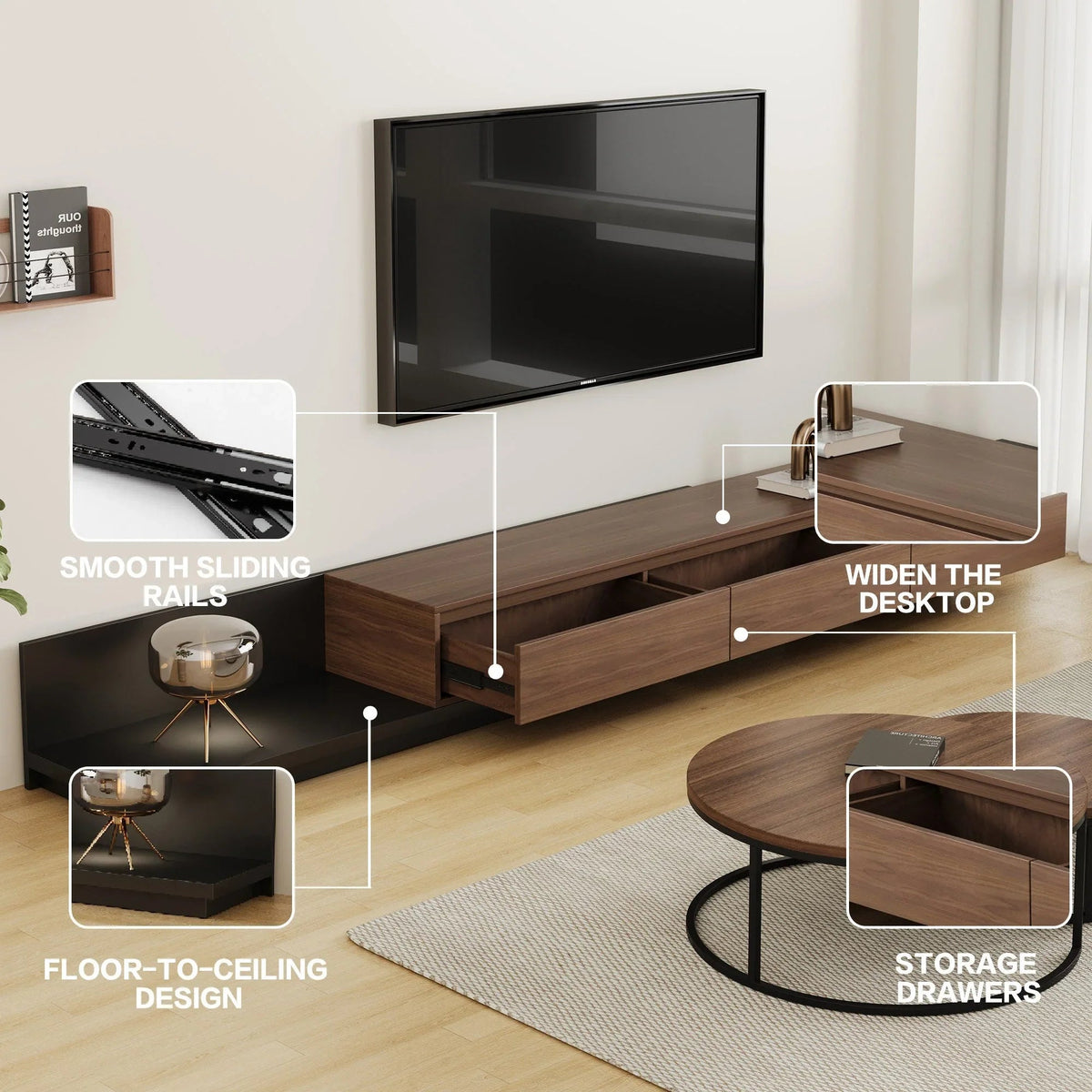 TV Cabinet - Adjustable Walnut Large