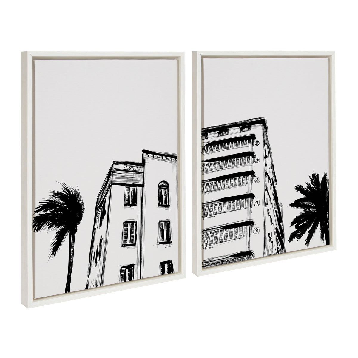 Sylvie Miami Beach Architecture Retro Art Deco Framed Canvas Art Set by The Creative Bunch Studio