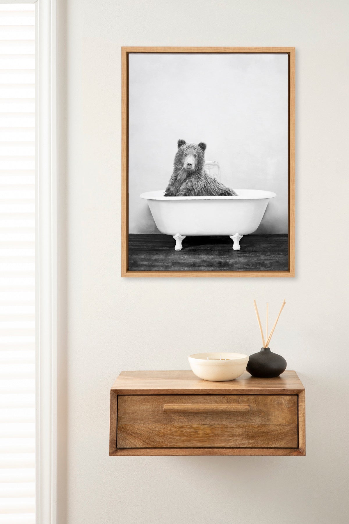 Sylvie Bear in the Tub Framed Canvas by Amy Peterson Art Studio