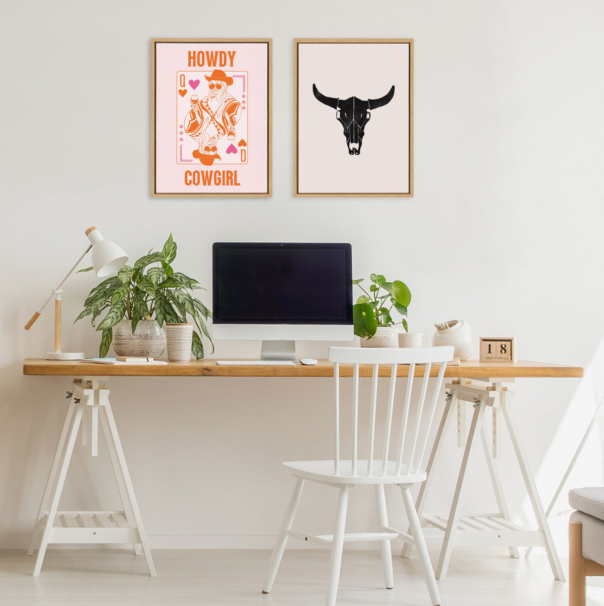 Sylvie Howdy Cowgirl Pink Orange Framed Canvas by Honey Island Studio