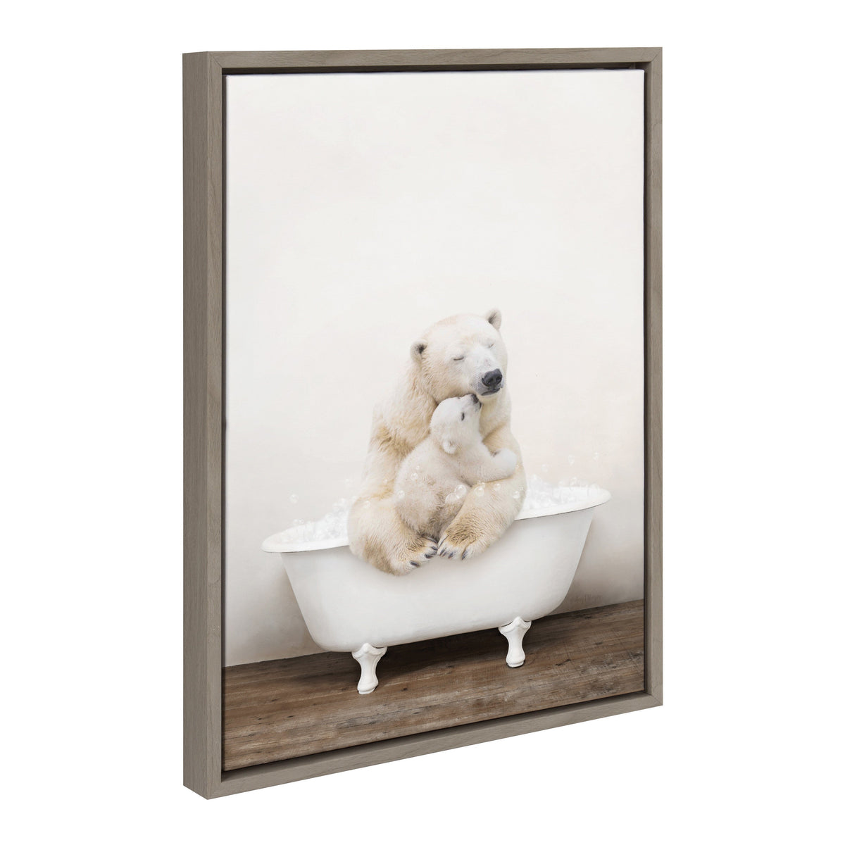 Sylvie Mother and Baby Polar Bear in Rustic Bath Framed Canvas by Amy Peterson Art Studio
