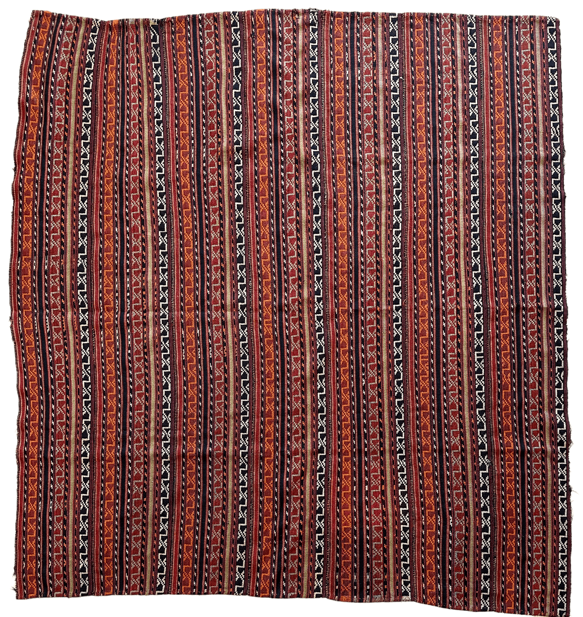 Antique Caucasian Soumak Rug 6x7 | Rust, Navy & Ivory | Hand-Woven Wool Flatweave - Rugistan, view 12