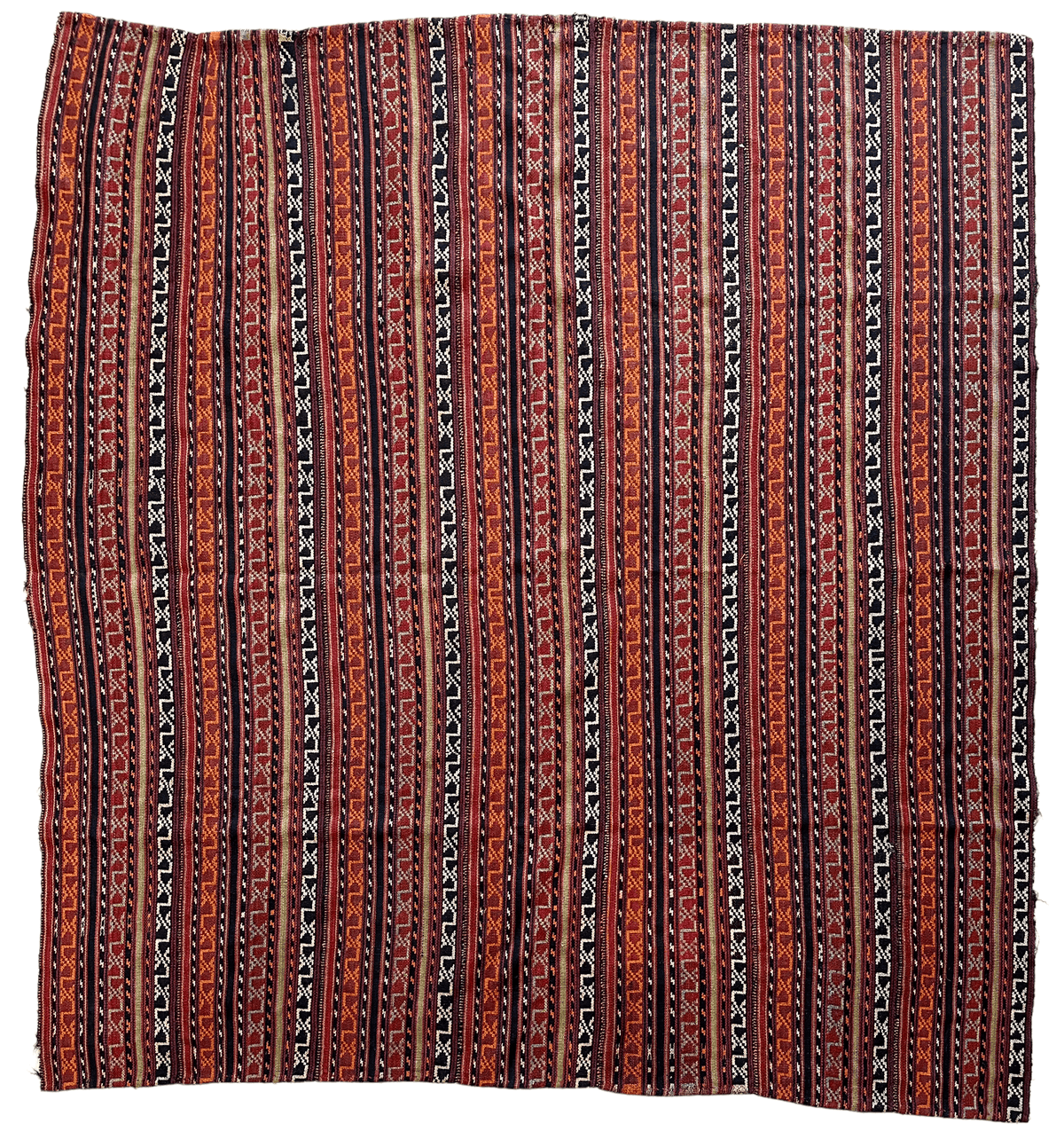 Antique Caucasian Soumak Rug 6x7 | Rust, Navy & Ivory | Hand-Woven Wool Flatweave - Rugistan, view 13