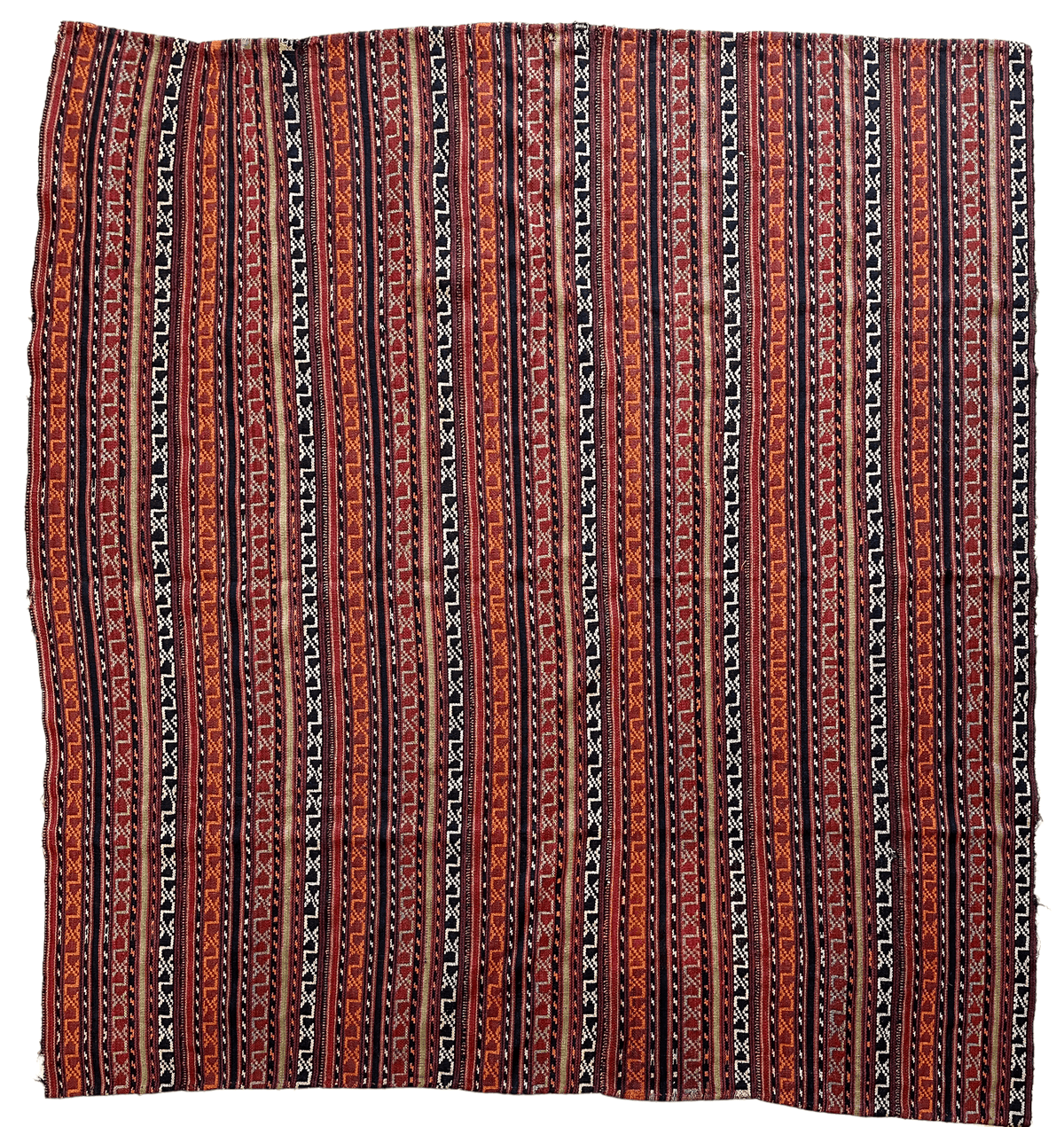 Antique Caucasian Soumak Rug 6x7 | Rust, Navy & Ivory | Hand-Woven Wool Flatweave - Rugistan, view 14