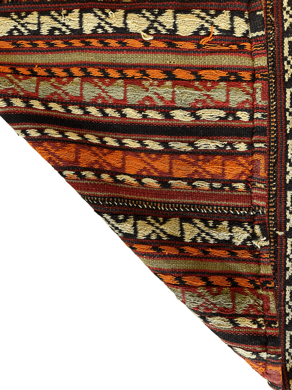 Antique Caucasian Soumak Rug 6x7 | Rust, Navy & Ivory | Hand-Woven Wool Flatweave - Rugistan, view 18