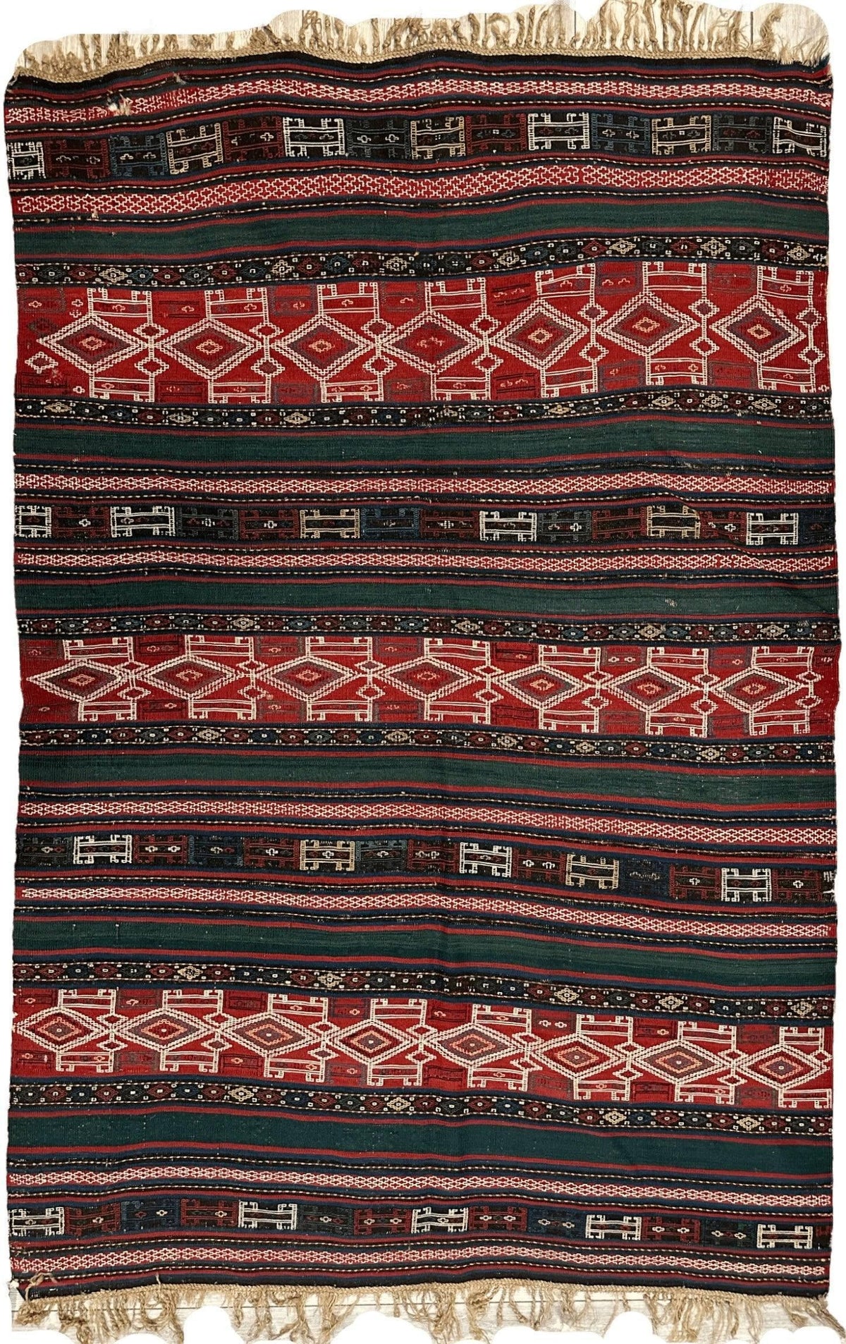 Antique Caucasian Kilim Rug 5x8 | Red, Green & Navy | Hand-Woven Wool Flatweave - Rugistan