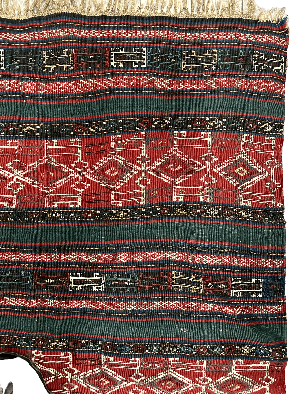 Antique Caucasian Kilim Rug 5x8 | Red, Green & Navy | Hand-Woven Wool Flatweave - Rugistan, view 4