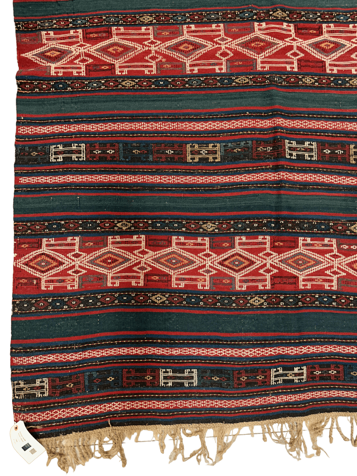 Antique Caucasian Kilim Rug 5x8 | Red, Green & Navy | Hand-Woven Wool Flatweave - Rugistan, view 5