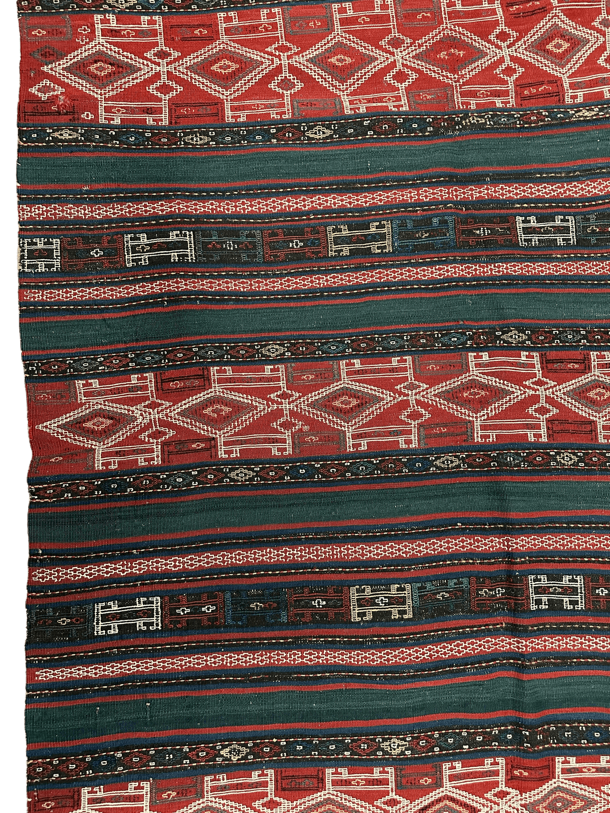 Antique Caucasian Kilim Rug 5x8 | Red, Green & Navy | Hand-Woven Wool Flatweave - Rugistan, view 8