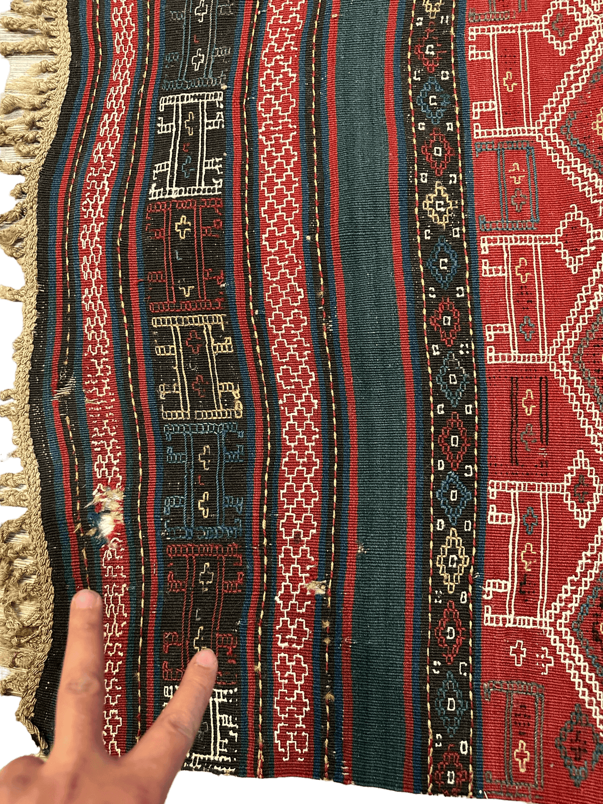 Antique Caucasian Kilim Rug 5x8 | Red, Green & Navy | Hand-Woven Wool Flatweave - Rugistan, view 9