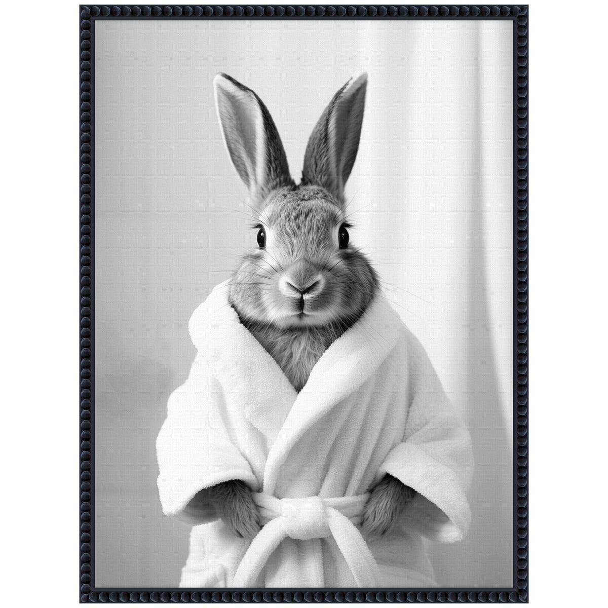 Sylvie Bunny Bathroom Art Towel Robe Black and White Framed Canvas by The Creative Bunch Studio
