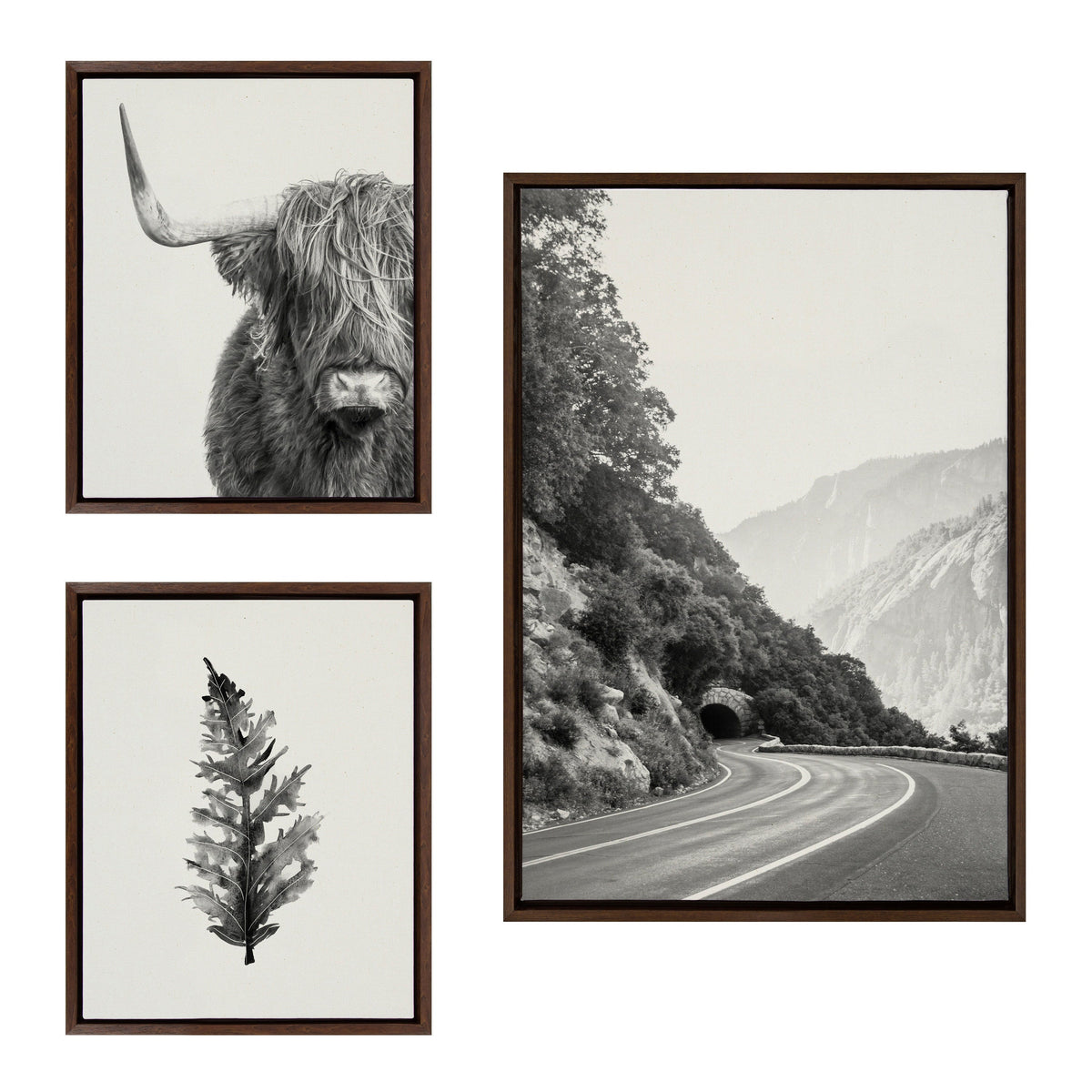 Sylvie Highland Cow and Vintage Botanical Framed Canvas Set by Various Artists