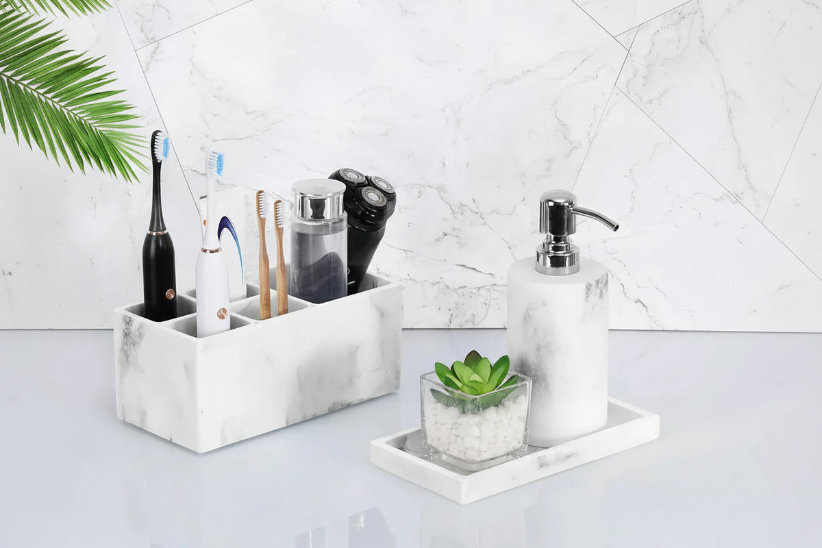 Vanity Tray - Non-Slip White Marble