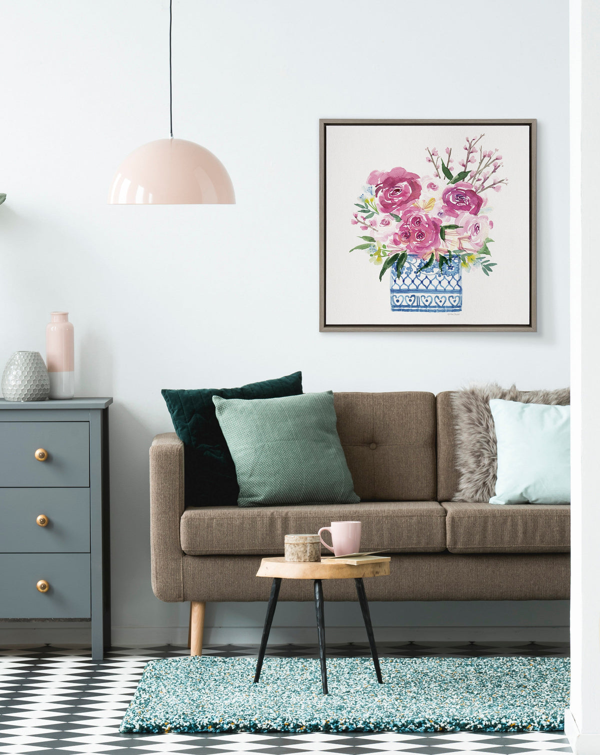 Sylvie Pink Blooms in Chinoiserie Framed Canvas by Patricia Shaw