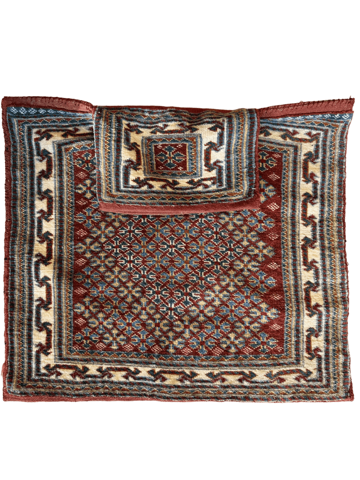 Vintage Persian Baluch Bag Face 2x2 | Rust, Light Blue & Navy | Hand-Knotted Wool - Rugistan, view 2
