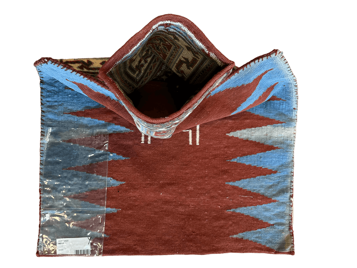 Vintage Persian Baluch Bag Face 2x2 | Rust, Light Blue & Navy | Hand-Knotted Wool - Rugistan, view 5