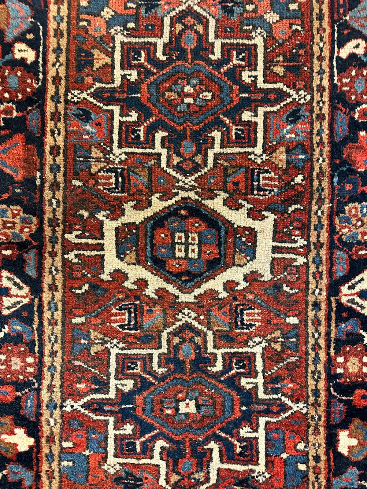 Antique Persian Karaja Rug 2x3 | Rust, Navy & Ivory | Hand-Knotted Wool - Rugistan, view 3