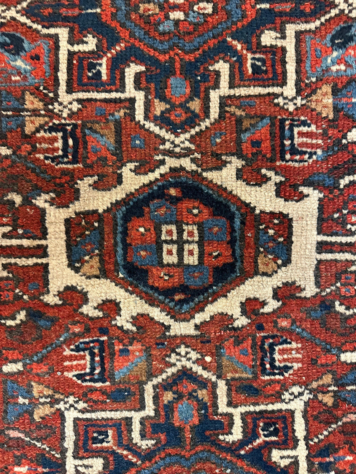 Antique Persian Karaja Rug 2x3 | Rust, Navy & Ivory | Hand-Knotted Wool - Rugistan, view 4