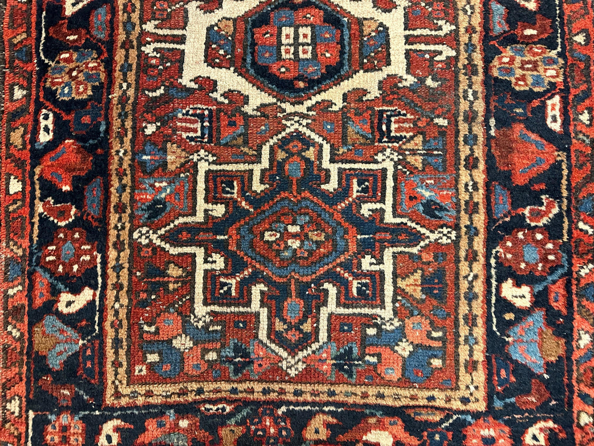 Antique Persian Karaja Rug 2x3 | Rust, Navy & Ivory | Hand-Knotted Wool - Rugistan, view 5