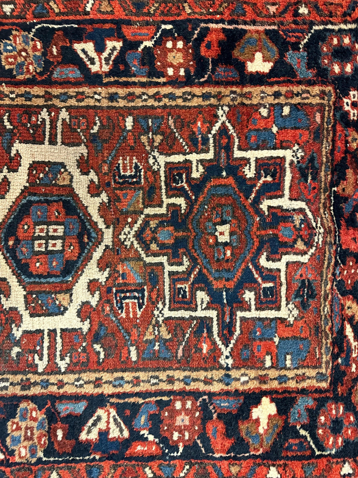 Antique Persian Karaja Rug 2x3 | Rust, Navy & Ivory | Hand-Knotted Wool - Rugistan, view 6
